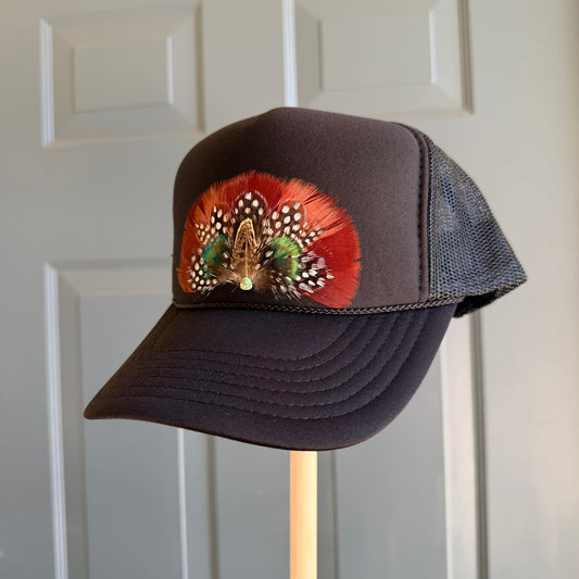 Midnight Marsala Feather Trucker Hat