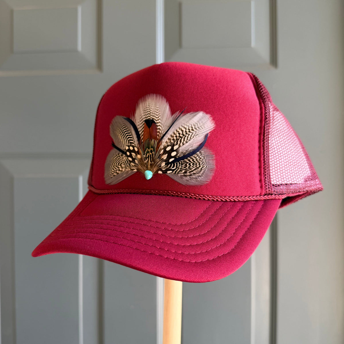 Maroon Endzone Feather Trucker Hat