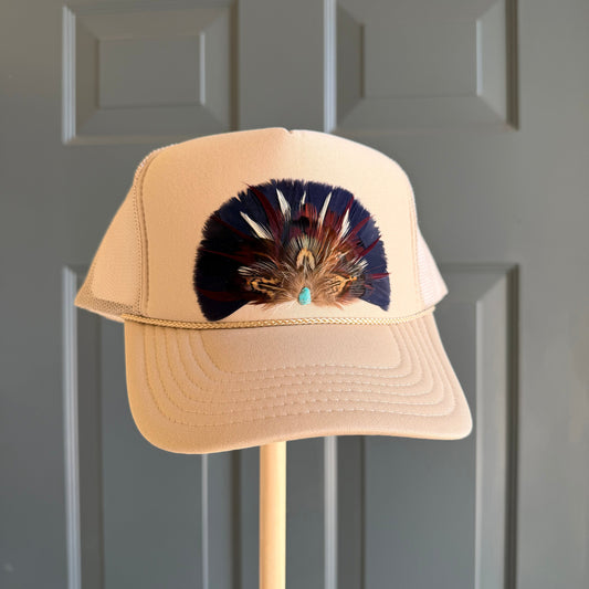 Khaki Tailback Feather Trucker Hat