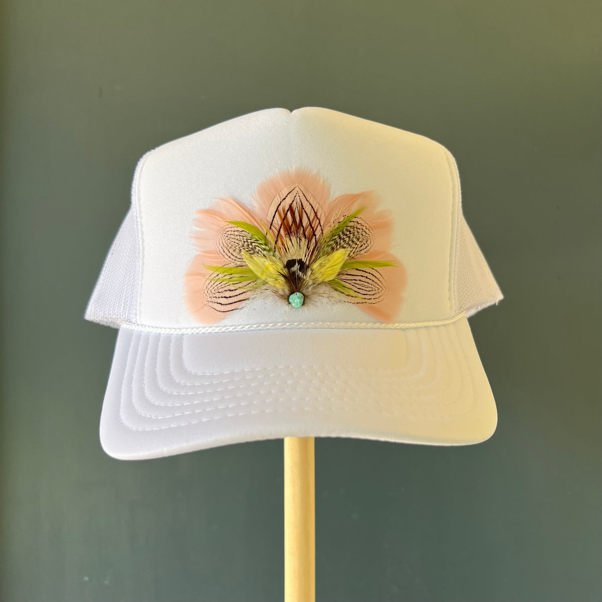 White Primrose Feather Trucker Hat