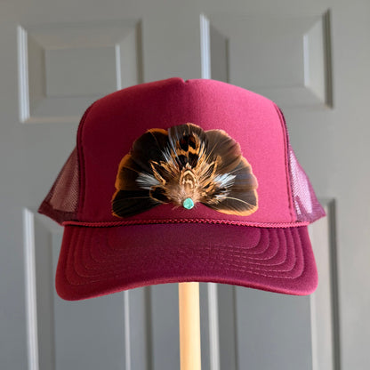 Burgundy Derby Feather Trucker Hat