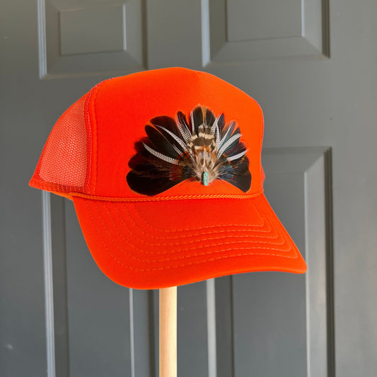 Tangerine Hunt Feather Trucker Hat
