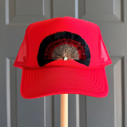 Red Bullseye Feather Trucker Hat