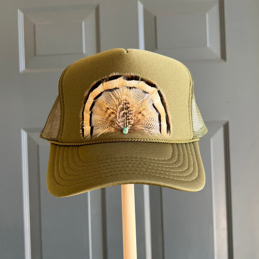 Olive Kisatchie Feather Trucker Hat
